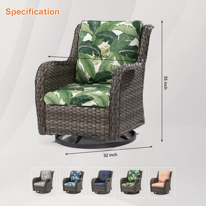COZYWOR Outdoor Wicker Swivel Glider Chair With Olefin Fabric Cushions